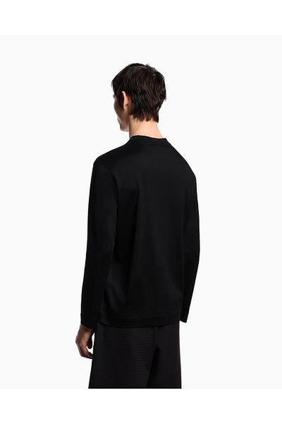 Emporio Armani Men's Regular Fit Round Neck Eagle Logo Cotton Long Sleeve Black T-Shirt Em004345 Af10761-Uc