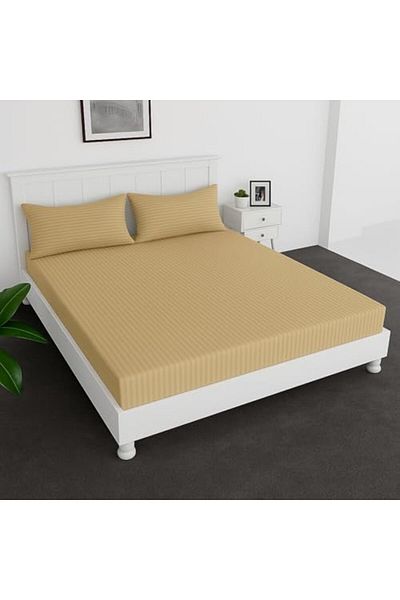 MAXQON Extra Deep Fitted Elastic Bedsheet Set With Pillow Covers (Beige, Double (120x200+30CM))