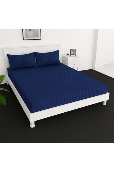MAXQON Extra Deep Fitted Elastic Bedsheet Set With Pillow Covers (Navy Blue, Single (90x190+30CM))