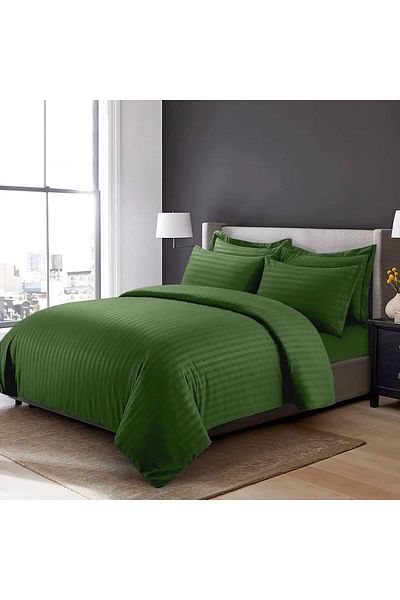 MAXQON 6-Piece Duvet Cover Set – Includes 1 Duvet Cover, 1 Fitted Sheet, 4 Pillowcases (Olive, Super King