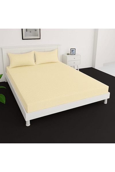 MAXQON Extra Deep Fitted Elastic Bedsheet Set With Pillow Covers (Cream, Super king (200x200+30CM))
