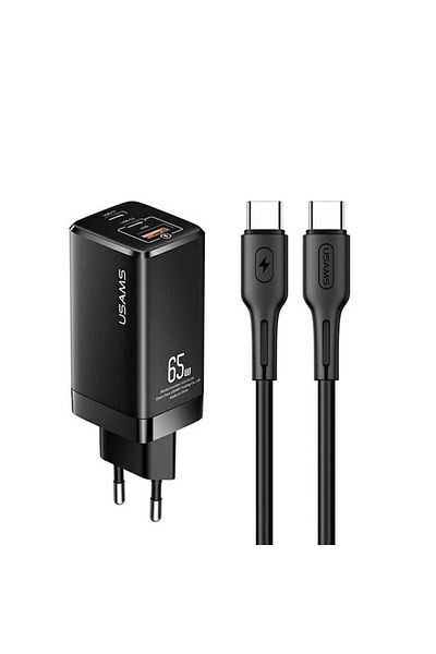Gear Charger 2x Type-C, Turbo, USB 65W + Type-C PD100W Cable, A78, Silicon Flex, Usams Kit