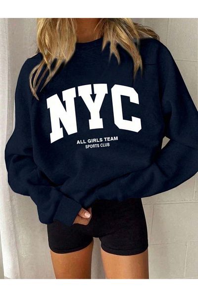 BYMEER Navy Blue Nyc Printed Crew Neck Sweatshirt