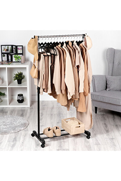 shumee 140cm black metal standing coat rack with wheels