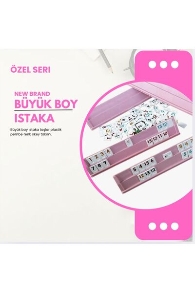 Altun Özel Üretim Pembe Renk Büyük Boy Plastik Okey Takımı (Plastik Taş)