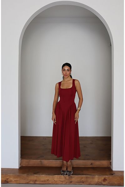 MEGOMEL Women's Square Neck Thick Strap Stylish Design Dress