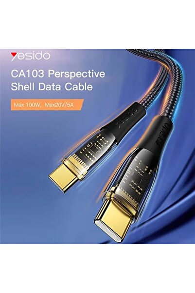 Yesido Charging Cable Type-C to Type-C, 100W, 1.2m, V35, Nano Copper, Deep Dark