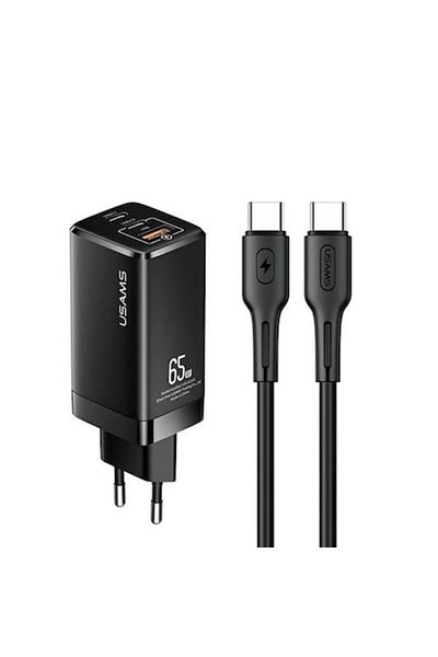Gear Charger 2x Type-C, Turbo, USB 65W + Type-C PD100W Cable, A78, Silicon Flex, Usams Kit