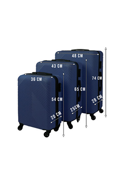 zola Set of 3 travel suitcases, 39/70/99 l, with lock, 360° wheels, telescopic and fixed handle, ABS, navy blue