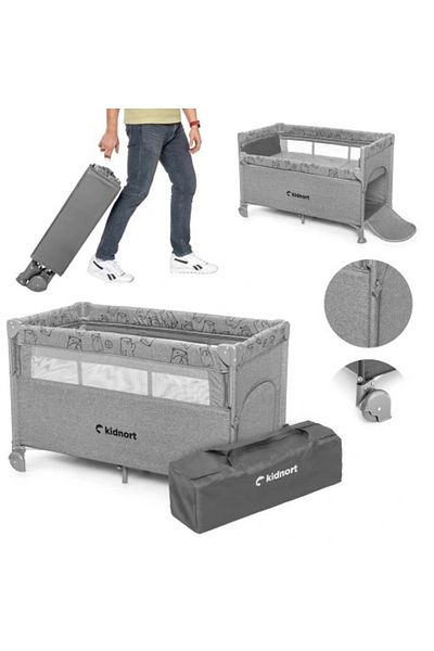 Kidnort 3 in 1 folding cot for children, Kidnort, with two levels, sliding side, ventilation mesh,