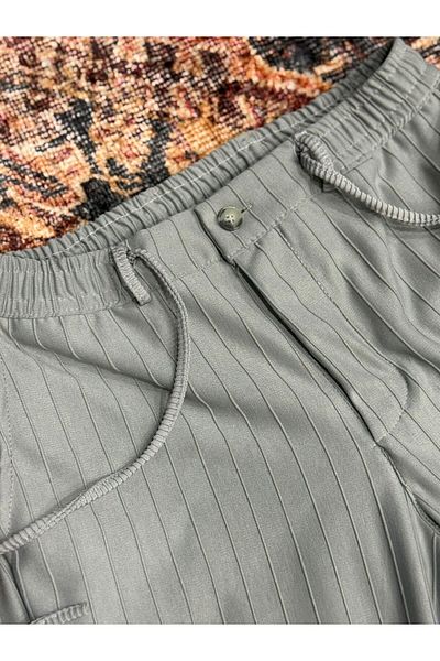NO 601 Men's Gray Big Striped Buttoned Double Leg Fabric Pantalon