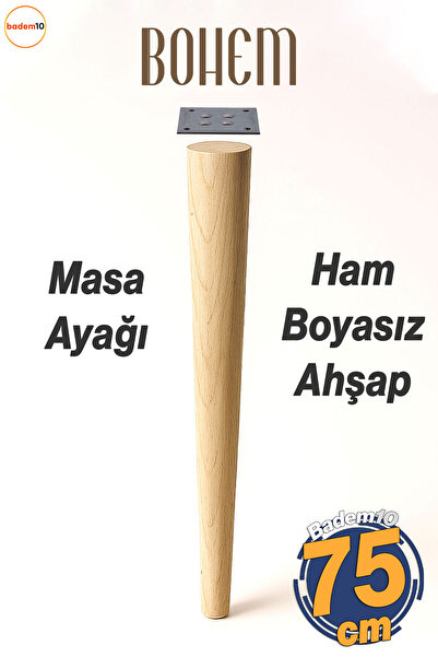 Badem10 Bohem 75 cm Ahşap Masa Ayağı Ham Boyasız Bağlantı Aparatlı Mobilya Ka...