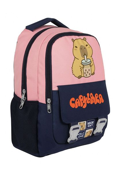 capybara Girl's Primary School School Backpack - Black - Pink - 5203