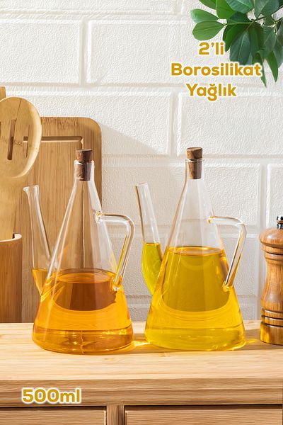 Porsima 2094 2-Piece Cork Lid Borosilicate Glass Oil Pot Vinegar Pot Oil Pot 500+500 ml