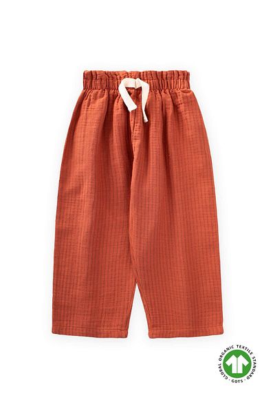 Cigit Organic Waist Ruffled Wide Cut Muslin Trousers 1-8 Years Rust Thin Line