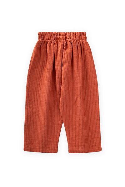 Cigit Organic Waist Ruffled Wide Cut Muslin Trousers 1-8 Years Rust Thin Line