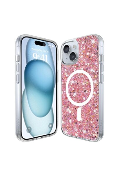 Gear Husa pentru iPhone 15 Plus, Sparkly Glitter MagSafe, Policarbonat, Magenta
