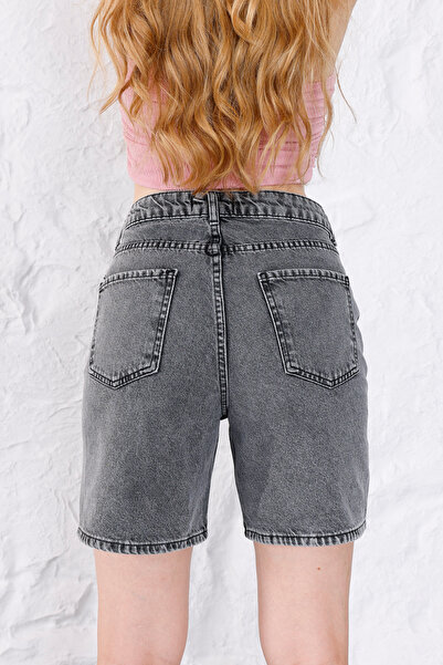 alanora Kadın Yüksek Bel Straight Fit Şort Jeans