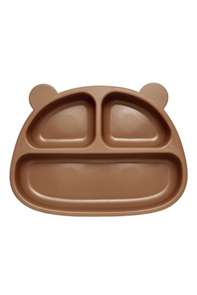 Kidnort Farfurie din silicon cu 3 compartimente si ventuze Retter Brun