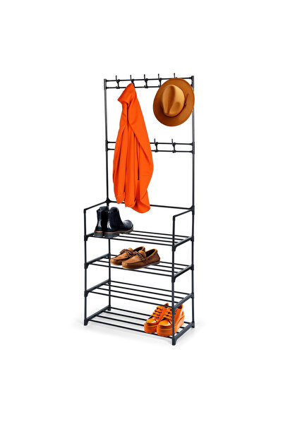 shumee Suport haine cu suport pentru pantofi, metal negru, 57x28x156 cm