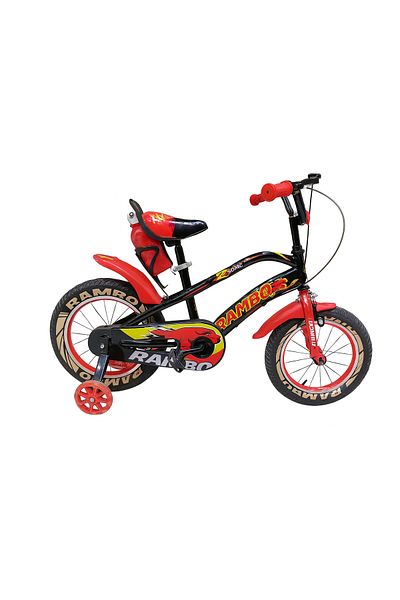 rexa Rambo Kids Bicycle with Training Wheels and Rear Seat – 12Inch, Red & Black
