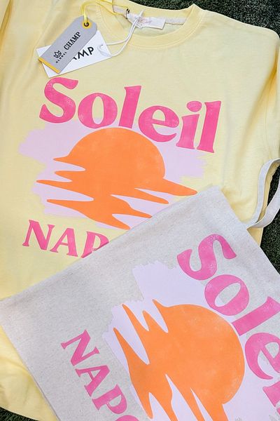 The Champ Clothing Soleil Napoli Sun Printed Women's Oversize T-Shirt + Cloth Bag Gift Summer Combination – 100% Cotton