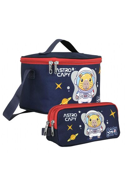 capybara Men's Thermal Insulated Lunch Bag and Pencil Bag Set - Navy/Red - Setcpb5228