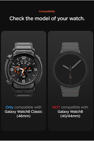 Spigen Galaxy Watch 8 (44mm) Rugged Armor Pro Case With Band - Matte Black
