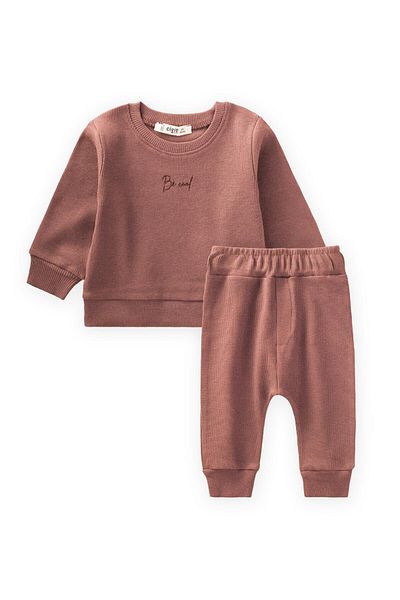 Cigit Be Cool Embroidered Sweatshirt Set 0-5 Years Old Dusty Rose