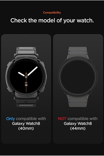 Spigen Galaxy Watch 8 (40mm) Rugged Armor Pro Case With Band - Matte Black