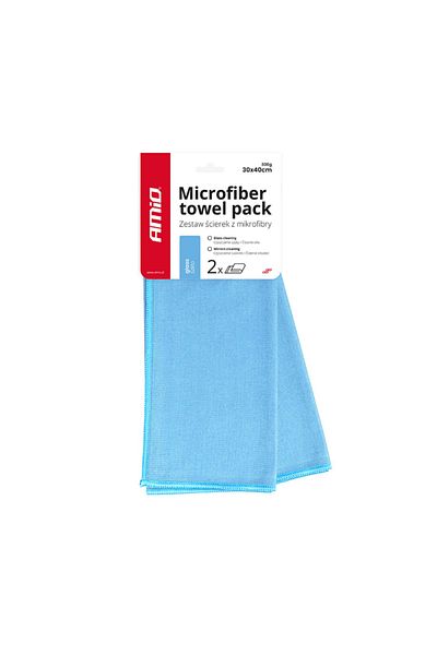 AMIO Set of 2 microfiber cloths for car windows/mirrors 30x40cm, blue