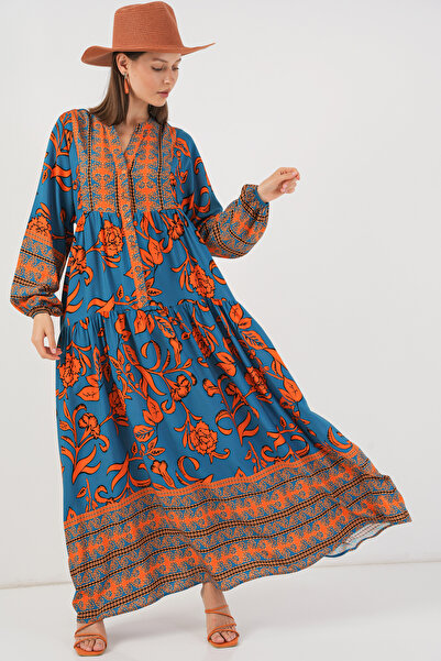 Bigdart Women's Patterned Long Hijab Dress 2585 - C. Orange