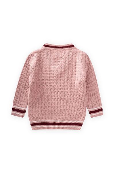 Cigit Hair Knitted V-Neck Sweater 2-9 Years Powder Pink