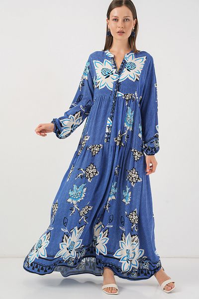 Bigdart Women's Patterned Long Hijab Dress 2585 - B.Blue
