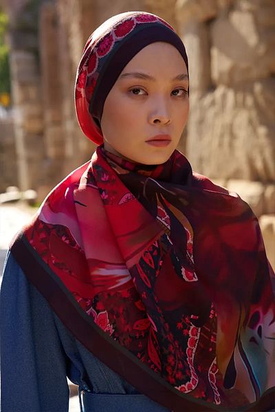 ED Scarf Sunrise Carnival Pattern Shawl - Plum