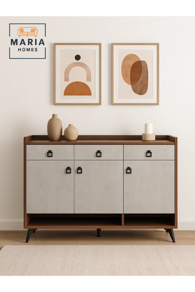 MARIA HOMES خزانة أحذية عصرية من خشب الرماد - 120×32×100 سم مع مساحة تخزين وا...