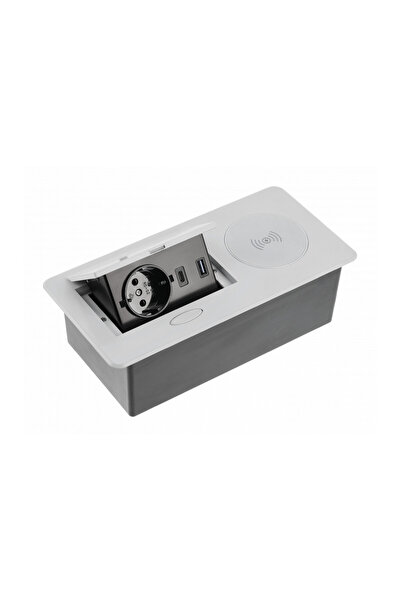 GTV Built-in rectangular socket, 1 schuko socket, 2 USB A, cable 1.5 m, alumi...