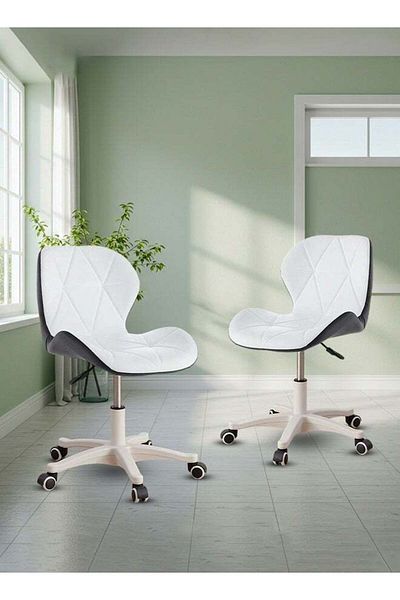 Taimi 2-Pieces Ergonomic Desk Chair with Adjustable Height Study Chair with Swivel Wheels 360°,White/Black