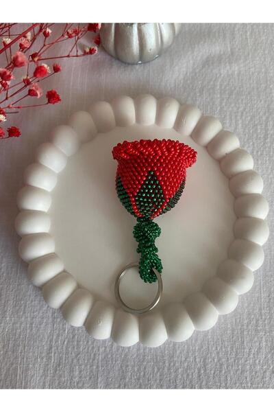 Handmade KUM BONCUK EL İŞİ BÜYÜK BOY MAT BONCUK KIRMIZI GÜL ANAHTARLIK