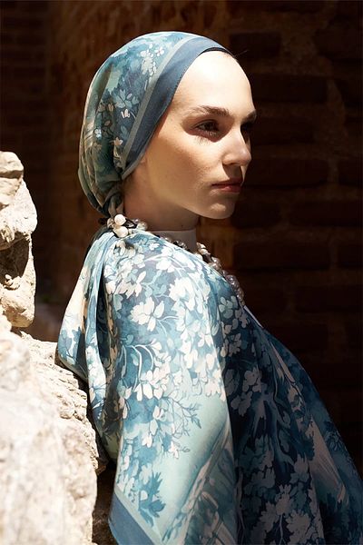 ED Scarf Sunrise Spring Pattern Shawl - Blue