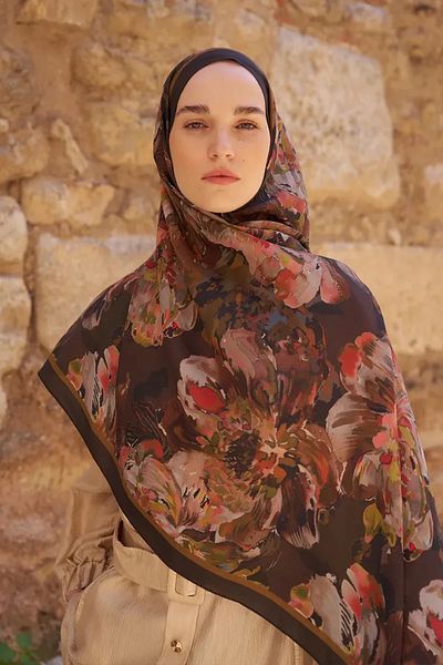 ED Scarf Sunrise Flower Pattern Shawl - Brown