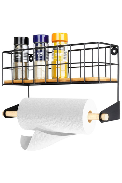 shumee Paper towel rack with shelf, black metal