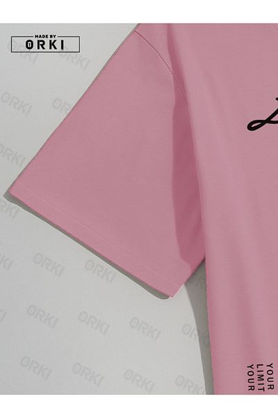 EFFRENATU Limited Edition Printed Oversize Pink T-Shirt & Black Pants Tracksuit Set