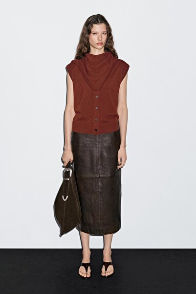 Massimo Dutti Fular detaylı %100 yün yelek