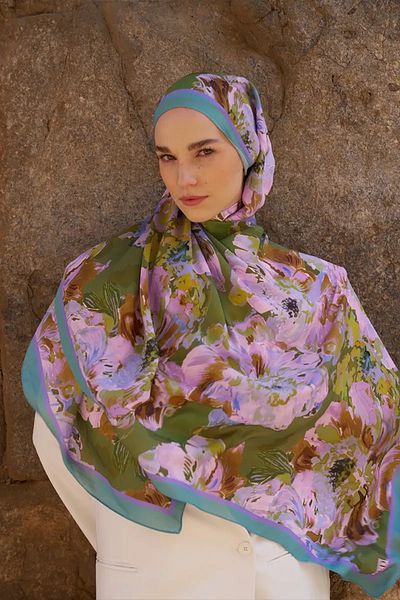 ED Scarf Sunrise Flower Pattern Shawl - Lilac