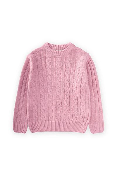 Cigit Hair Braided Sweater 1-8 Years Powder Pink