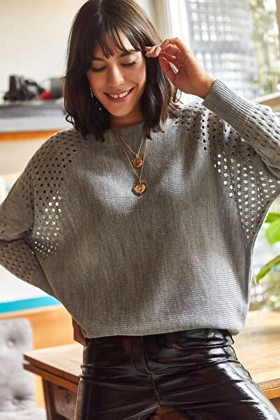 Marvine Women's Oversize Openwork Bat Sleeve Model Knitwear Blouse