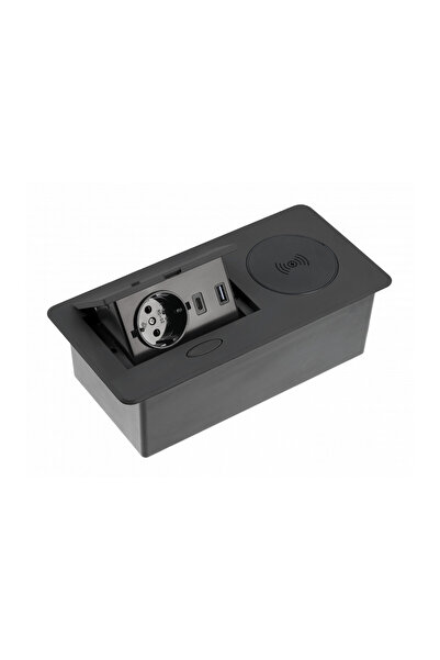 GTV Built-in rectangular socket, 1 schuko socket, 2 USB A, 1.5 m cable, black...