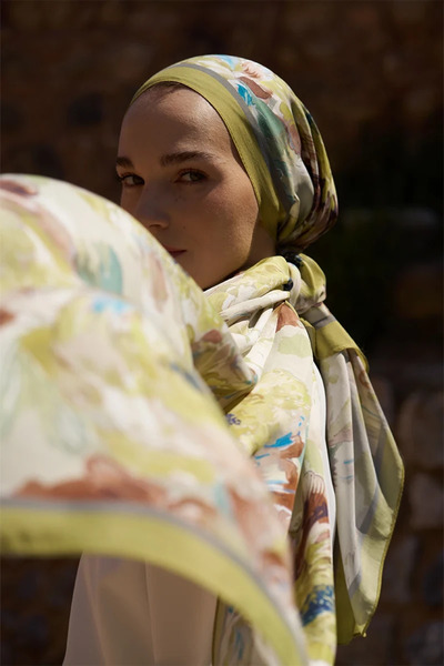 ED Scarf Sunrise Flower Pattern Shawl - Oil Green