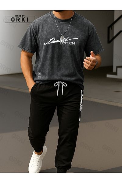 EFFRENATU Limited Edition Printed Oversize Tie-Dye T-Shirt & Black Pants Tracksuit Set